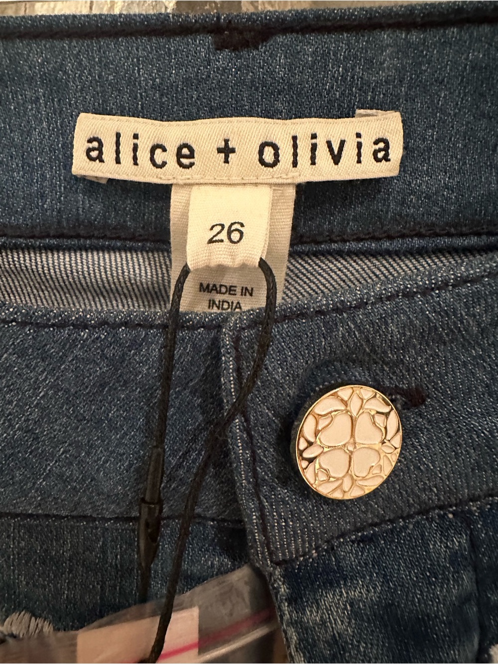 Alice + Olivia Blue Flare Jeans with Multicolor Floral Crystal bead Embroidery - Picture 12 of 12